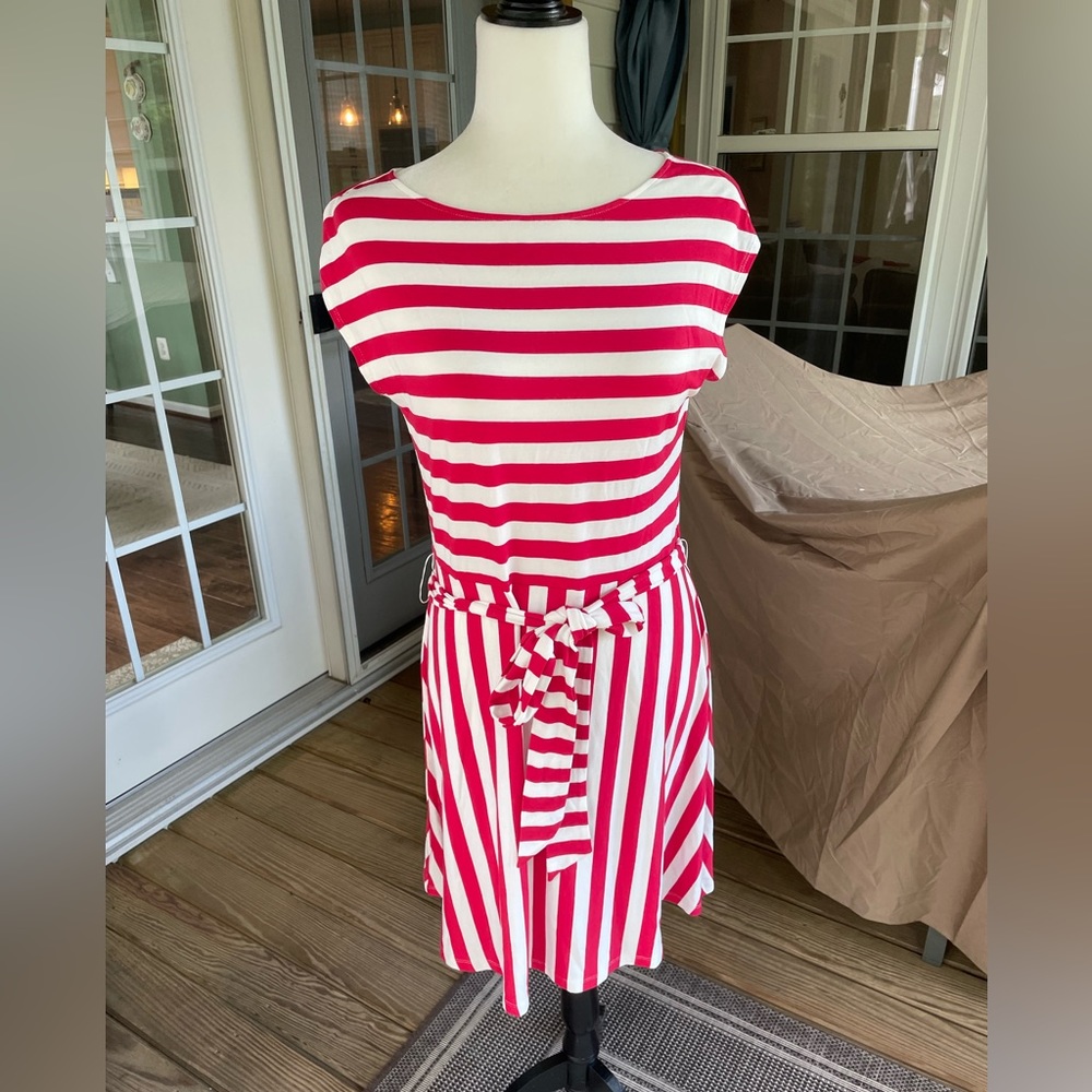 LOFT red and white striped dress